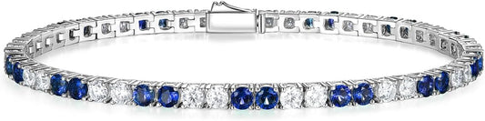 D Color VVS1 Clarity Moissanite and Genuine Sapphire/Emerald/Ruby Tennis Bracelets for Women 2.22ct-10.45ct, Solid 925 Sterling Silver, Anniversary Wedding Valentines Jewelry for Her, Length 5.9-7.5 Inch(15-19cm)