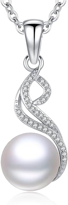 Pearl Pendant Necklace for Women,925 Sterling Silver Pendant Jewelry,Anniversary Christmas Birthday Valentines Gifts for Wife, Mom, Dauhter, Girlfriend,Her