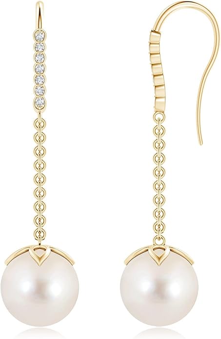 ANGARA Freshwater Pearl Earrings for Women | Round Freshwater Cultured Pearl Diamond Drop Earrings in 14K Solid Gold/Platinum | June Birthday, Anniversary, Gemstone Jewellery Gift