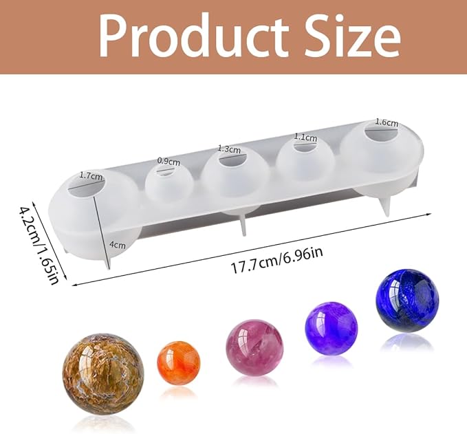 Bead Mold 5-Cavity Sphere Resin Mold 3D Clear Round Ball Silicone Mold Crystal Bead Casting Molds 5 Sizes Epoxy Resin Silicone Mold Flowers Preservation Jewellery Pendant Making