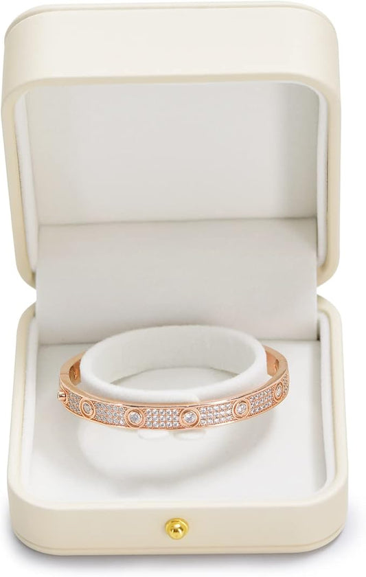 Premium White PU Leather Bracelet Bangle Gift Box Velvet Interior Jewelry Bracelet Storage Holder Box