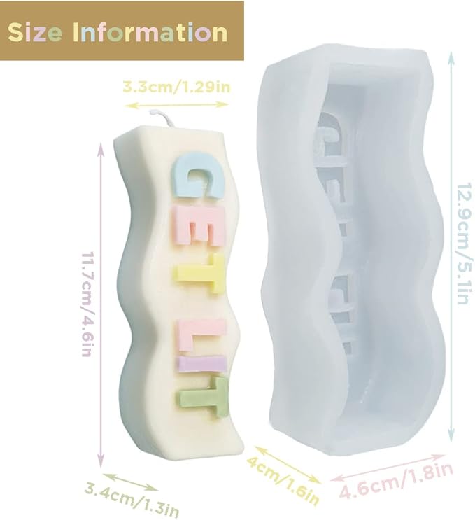 TOPYS Wave Alphabet Letter Pillar Silicone Resin Mold Candles Molds, Letter Candle Chocolate Mold for Resin Pendant Plaster Carving Making Aromatherapy White Elephant Gifts (GET LIT)