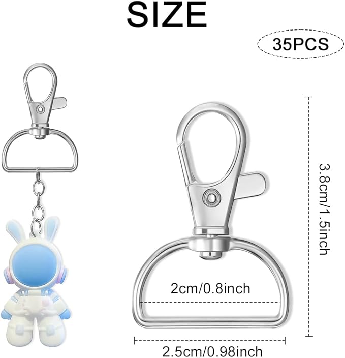 Swivel Snap Hook, 35 PCS Silver Lanyard Clips, Metal Lobster Claw Clasps Keychain Hook with 3/4 INCH D Ring for Macrame Keychain Swivel Clips for Making Key Fobs