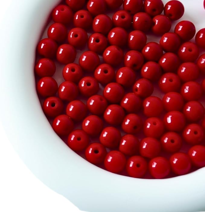 Jabrand 100pcs Red Beads, 8mm Porcelain Beads for Jewelry Making Round Ceramic Bead Unique Vintage Bead for Craft Beading Kit Bracelets DIY Decor