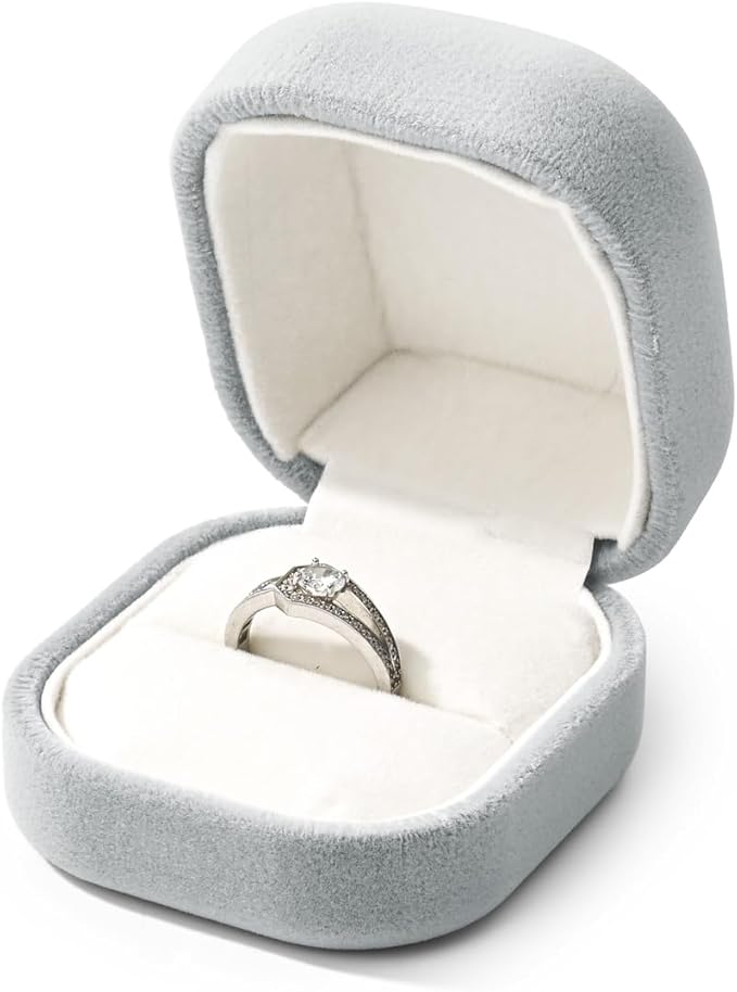 Premium Velvet Ring Box Jewelry Gift Box Small Rings Holder for Birthday, Proposal, Engagement,Wedding, Valentine's Day (Grey)