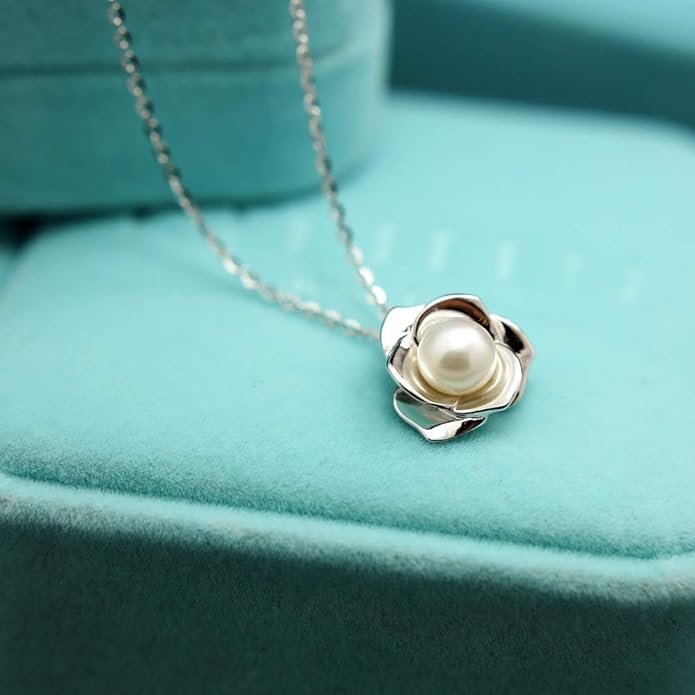 "Lovely Rose" High Polished 925 Sterling Silver Earrings with 7mm Natural Freshwater Pearl