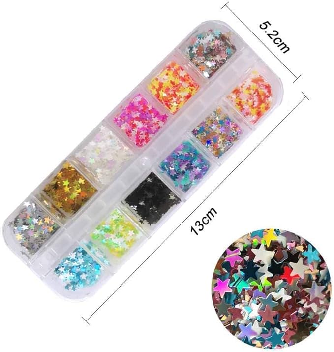 EBANKU Star Glitter Confetti, 24 Boxes Holographic Sequins 3D Laser Nail Art Flakes Colorful Nail Glitter Manicure Decals Nail Decoration