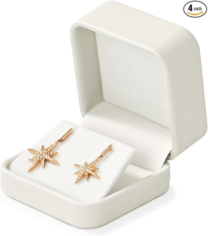 Leather Earring Box Earring Gift Box Jewelry Gift Boxes Trinket Storage Case Showcase Display for Anniversary Wedding Birthday (Beige)