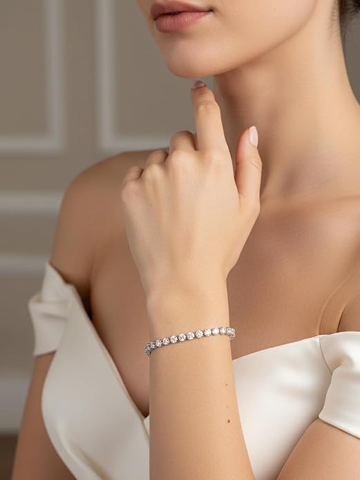 D Color VVS1 Clarity Moissanite and Genuine Sapphire/Emerald/Ruby Tennis Bracelets for Women 2.22ct-10.45ct, Solid 925 Sterling Silver, Anniversary Wedding Valentines Jewelry for Her, Length 5.9-7.5 Inch(15-19cm)