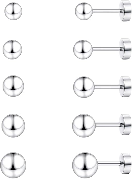 JINERA 5 Pairs Stud Earrings for Women 14K Plated Gold/Silver Pearl Ball Small Stud Earrings Set Cartilage Piercing Hypoallergenic Lightweight Flatback Earrings Jewelry Gifts for Women
