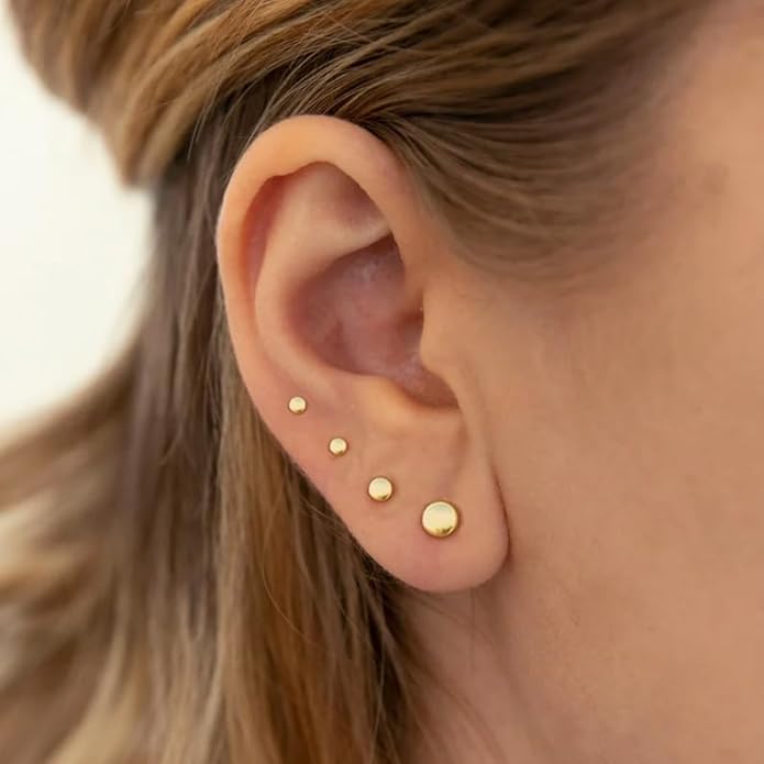 JINERA 5 Pairs Stud Earrings for Women 14K Plated Gold/Silver Pearl Ball Small Stud Earrings Set Cartilage Piercing Hypoallergenic Lightweight Flatback Earrings Jewelry Gifts for Women