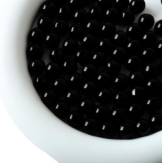 Jabrand 100pcs Black Beads, 8mm Porcelain Beads for Jewelry Making Round Ceramic Bead Unique Vintage Bead for Craft Beading Kit Bracelets DIY Decor