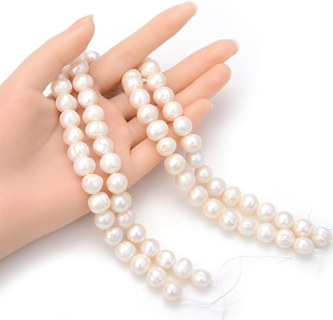 Adabele 14 Inch Real Natural Potato Round White Cultured Freshwater Pearl Loose Beads 11-12mm for Jewelry Craft Making FP3-12