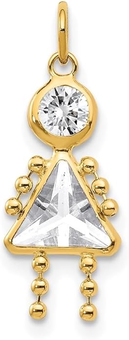 14K Yellow Gold January to December Month Boy and Girl Birthstone Charm Pendant Necklace or Bracelet (L- 20 mm/0.79 Inch, W- 10 mm/0.4 Inch)