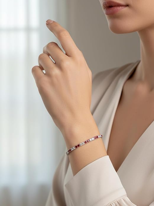 D Color VVS1 Clarity Moissanite and Genuine Sapphire/Emerald/Ruby Tennis Bracelets for Women 2.22ct-10.45ct, Solid 925 Sterling Silver, Anniversary Wedding Valentines Jewelry for Her, Length 5.9-7.5 Inch(15-19cm)