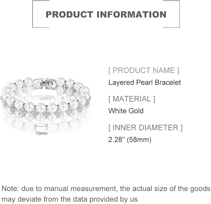 Women's 14K Gold White Pearl Beaded Bracelet,Dainty Freshwater Pearl & Moissanite Link Bracelet,Fashion Christmas Jewelry Gift for Her