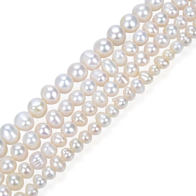 Adabele 28 Inch Real Natural Grade A Potato Round White Cultured Freshwater Pearl Loose Beads 5-6mm for Jewelry Craft Making fp2-56