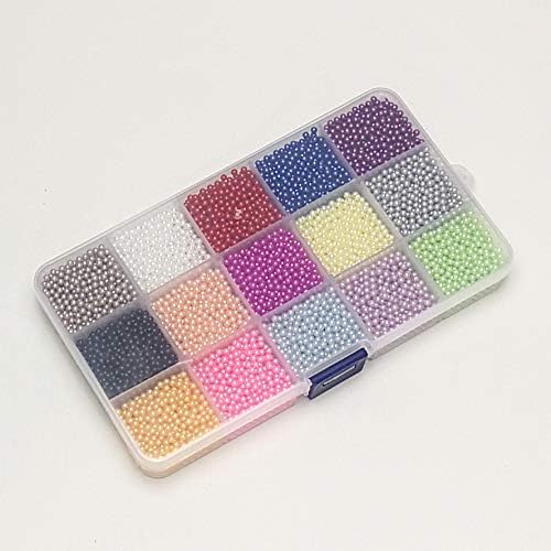 Chenkou Craft 12000pcs 2.8mm Assorted 15 Colors No Hole Round Ball Bead Scrapbooking Craft DIY Beads Decoration + Plastic Box (Assorted Colors, 2.8mm)
