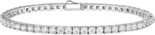 D Color VVS1 Clarity Moissanite and Genuine Sapphire/Emerald/Ruby Tennis Bracelets for Women 2.22ct-10.45ct, Solid 925 Sterling Silver, Anniversary Wedding Valentines Jewelry for Her, Length 5.9-7.5 Inch(15-19cm)