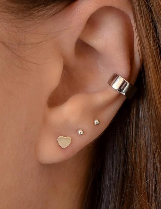 JINERA 5 Pairs Stud Earrings for Women 14K Plated Gold/Silver Pearl Ball Small Stud Earrings Set Cartilage Piercing Hypoallergenic Lightweight Flatback Earrings Jewelry Gifts for Women