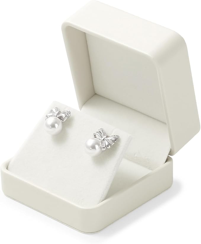 Leather Earring Box Earring Gift Box Jewelry Gift Boxes Trinket Storage Case Showcase Display for Anniversary Wedding Birthday (Beige)