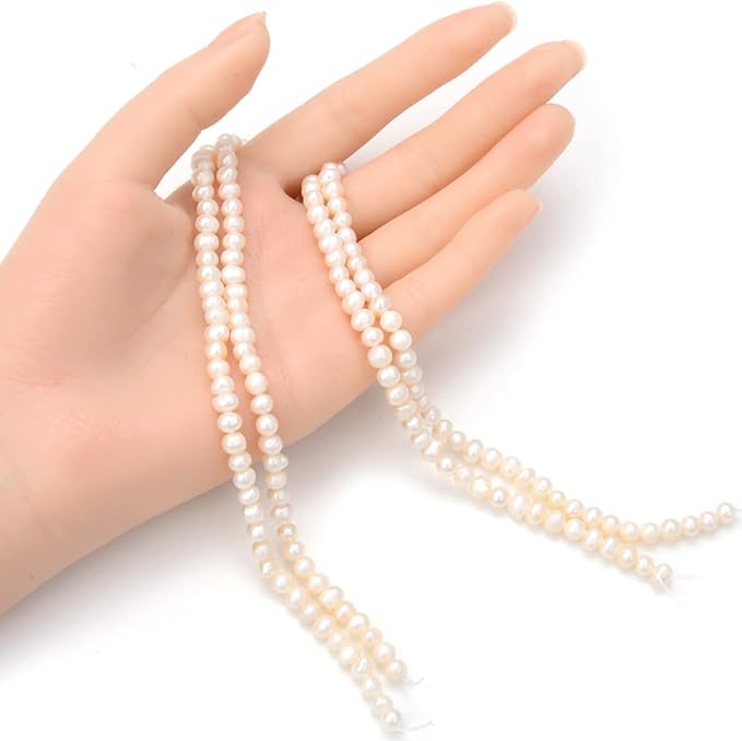 Adabele 14 Inch Real Natural Grade A Potato Round White Cultured Freshwater Pearl Loose Beads 4-5mm for Jewelry Making fp2-45