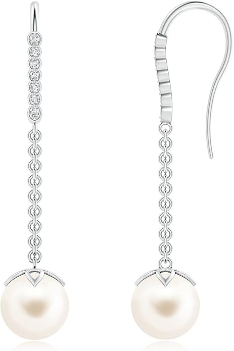ANGARA Freshwater Pearl Earrings for Women | Round Freshwater Cultured Pearl Diamond Drop Earrings in 14K Solid Gold/Platinum | June Birthday, Anniversary, Gemstone Jewellery Gift