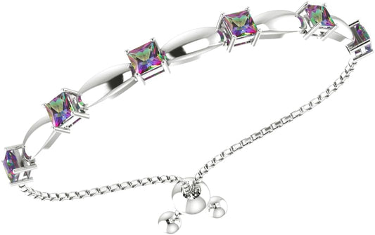 Fine Bracelet Tennis Style Pull String Birthstone Jewelry Gift for Women 925 Sterling Silver Square Sparkling Bolo Gemstone Jewelry Adjustable Bracelets