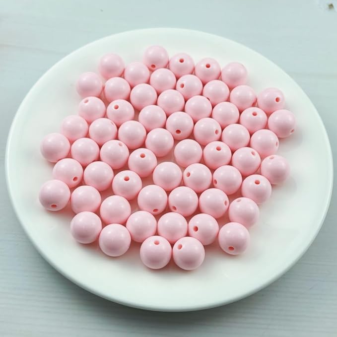 YUEXIGO 60pcs Acrylic Round Beads for Crafts 14mm Resin Candy Color Spacer Beads with Hole for Jewelry Making Sewing Crafts Decoration Necklaces Bracelets Earrings Supplies(Light Pink)