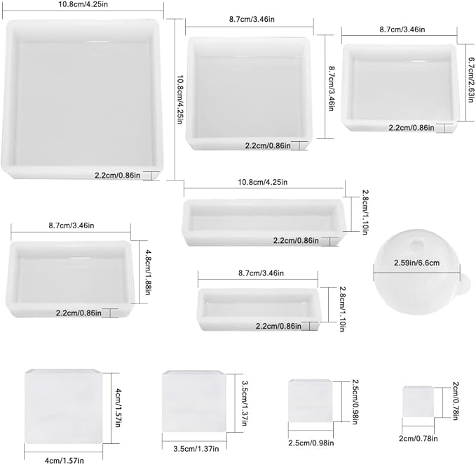 11 Pcs Resin Molds, FineGood Square Silicone Molds for Epoxy Resin Ball Epoxy Resin Molds DIY Cube Box Resin Casting Molds for Jewelry Soap Dried Flower Specimen
