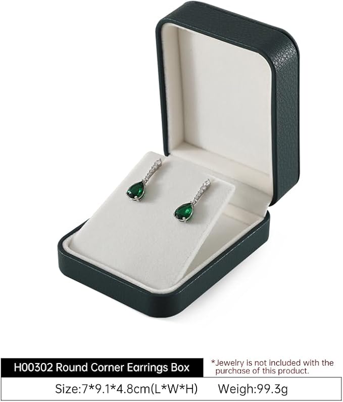 Leather Jewelry Box, Green Earring Storage, Luxury Gift Box for Engagement, Wedding, Elegant Diamond Case