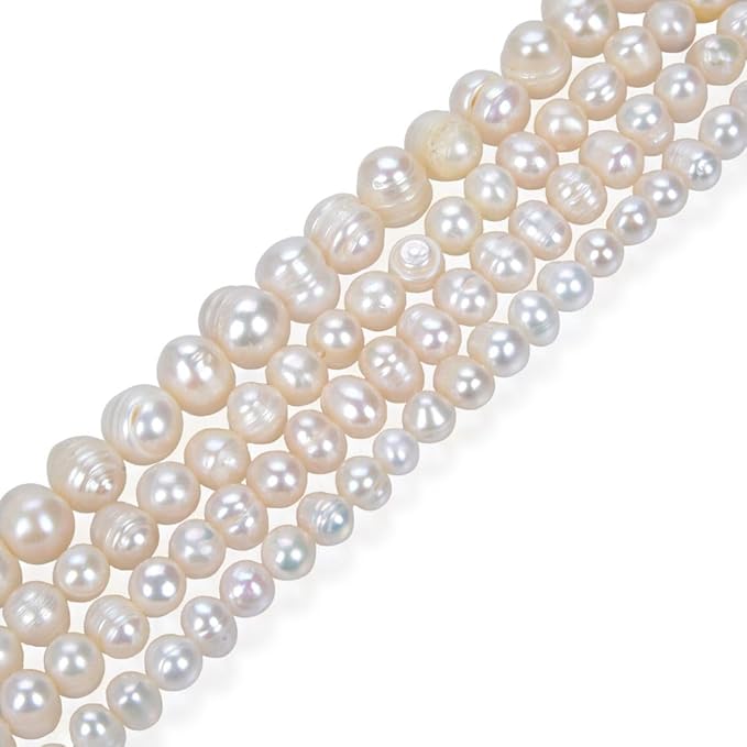 Adabele 28 Inch Real Natural Potato Round White Cultured Freshwater Pearl Loose Beads 7-8mm for Jewelry Making fp3-78