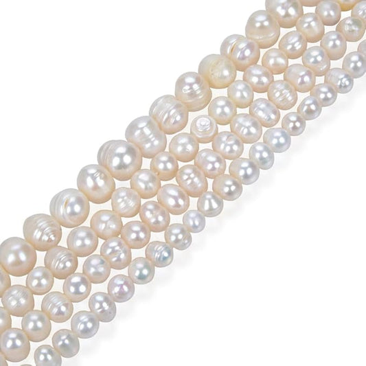 Adabele 14 Inch Real Natural Potato Round White Cultured Freshwater Pearl Loose Beads 6-7mm for Jewelry Craft Making fp3-67