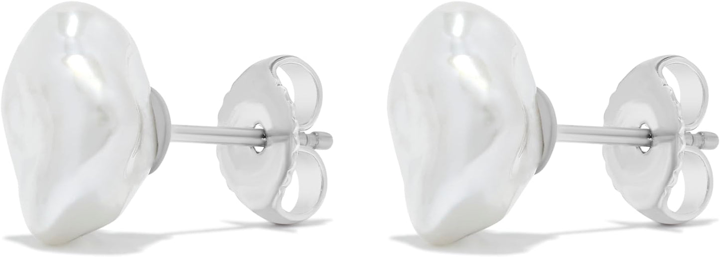 .925 Sterling Silver Freshwater White Keshi Cultured Pearl Earrings