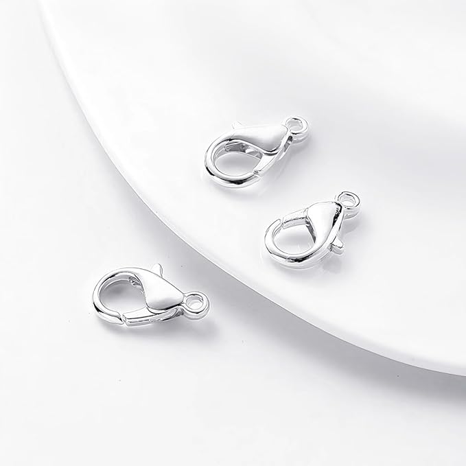 200 PCS Silver Lobster Claw Clasps, Small Alloy Lobster Clasps with Metal Storage Box Lobster Clips for DIY Keychains Bracelets Necklaces Crafts Jewelry Making (12×7mm, Silver)