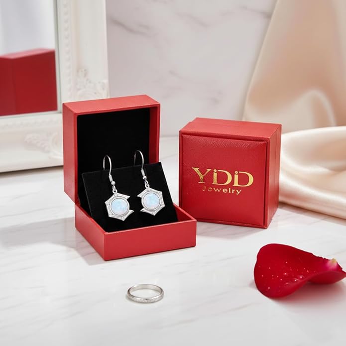 Opal Earrings for Women Opal with Genuine Diamond Dangle Drops Earrings 925 Sterling Silver Diamond Jewelry Earrings Gifts For Her