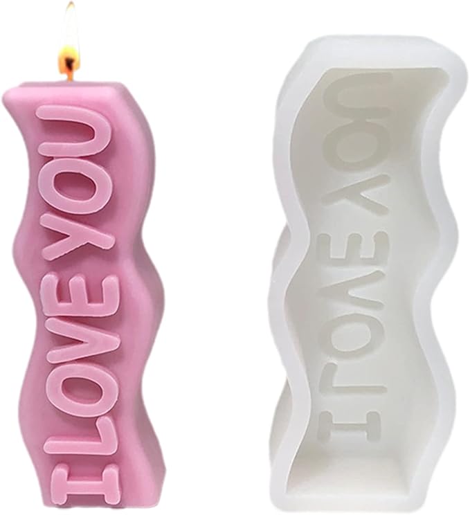 TOPYS Wave Alphabet Letter Pillar Silicone Candle Molds, DIY Casting Epoxy Letter Molds for Clay Resin Pendant Plaster Carving Making Aromatherapy White Elephant Gifts (i Love You)