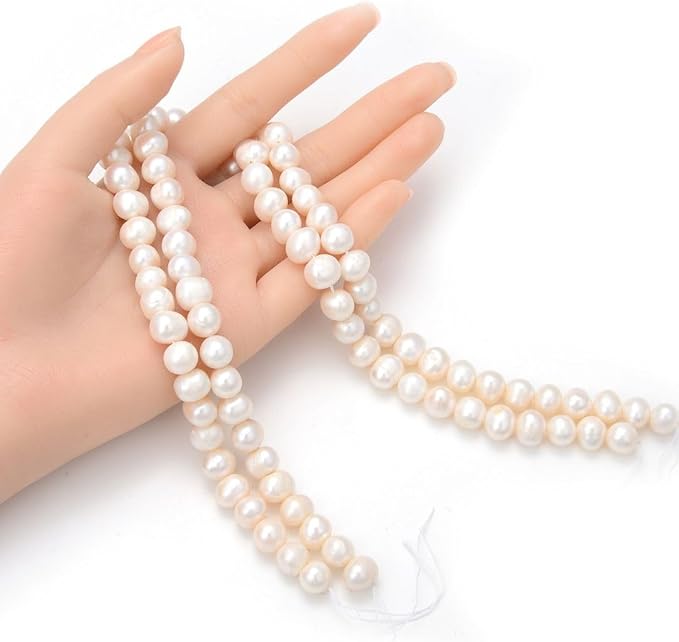 Adabele 14 Inch Real Natural Potato Round White Cultured Freshwater Pearl Loose Beads 9-10mm for Jewelry Craft Making FP3-10