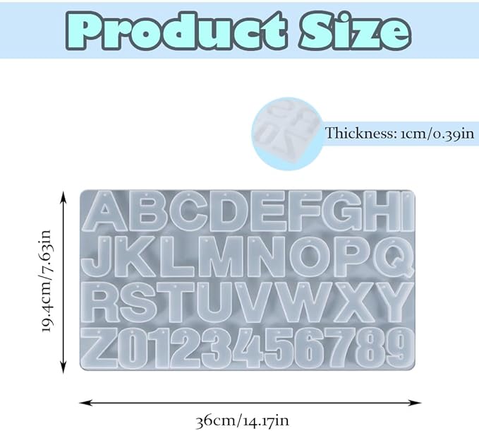 Alphabet Keychain Molds with Hole Silicone Resin Letter Number Molds Reusable Alphabet Resin Mold for Making Keychain Bag Charms Jewelry Pendant