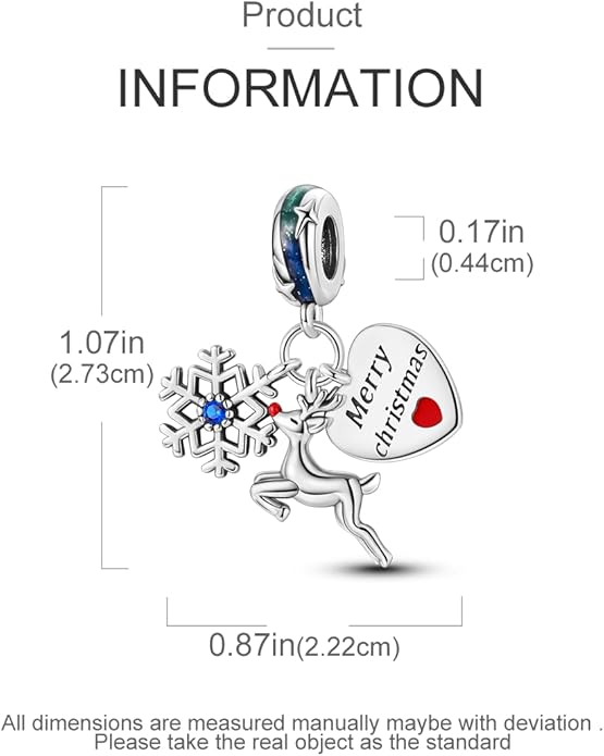 Parmuz 925 Sterling Silver Christmas Charm for Bracelet Snowflake Dangle Beads Santa Claus Snowman Deer Charm Gifts for Women
