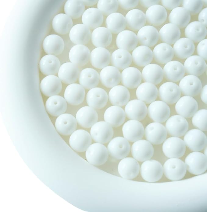 Jabrand 100pcs White Beads, 8mm Porcelain Beads for Jewelry Making Round Ceramic Bead Unique Vintage Bead for Craft Beading Kit Bracelets DIY Decor