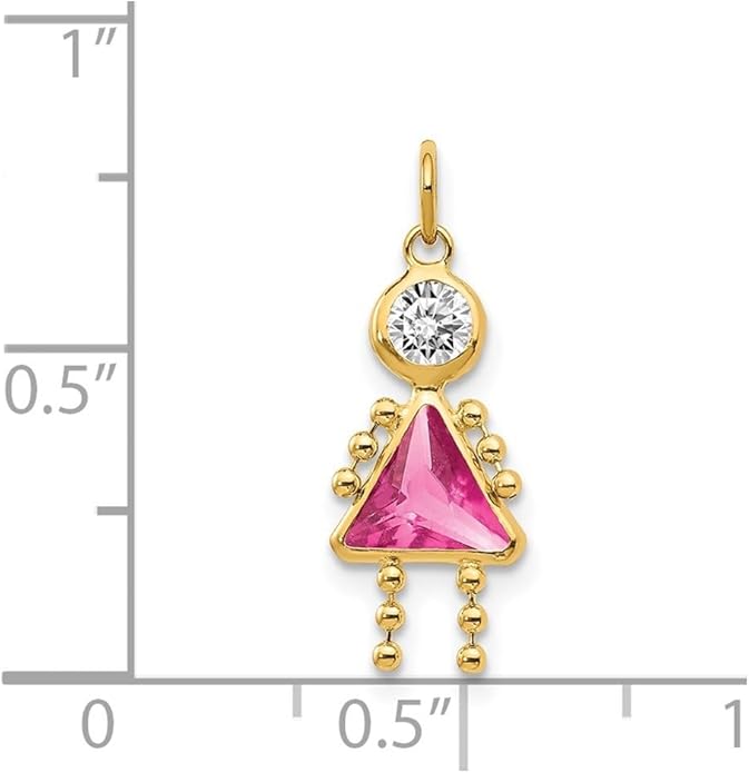 14K Yellow Gold January to December Month Boy and Girl Birthstone Charm Pendant Necklace or Bracelet (L- 20 mm/0.79 Inch, W- 10 mm/0.4 Inch)