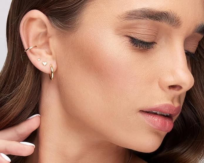 JINERA 5 Pairs Stud Earrings for Women 14K Plated Gold/Silver Pearl Ball Small Stud Earrings Set Cartilage Piercing Hypoallergenic Lightweight Flatback Earrings Jewelry Gifts for Women