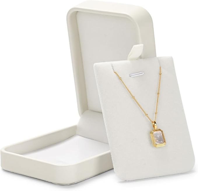 Leather Necklace Box Velvet Interior Necklace Gift Box Pendant jewelry Case Display Storage Case for Anniversary Wedding Birthday Mother's Day Gifts (White)