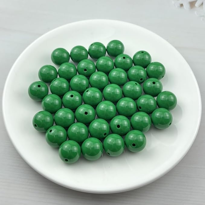 YUEXIGO 40pcs Acrylic Round Beads for Crafts 16mm Resin Candy Color Spacer Beads with Hole for Jewelry Making Sewing Crafts Decoration Necklaces Bracelets Earrings Supplies(Dark Green)