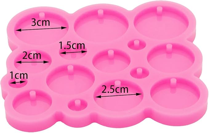 AMZTOART 1pc Glossy Circle Diameter 1cm 1.5cm 2cm 2.5cm 3cm Resin Silicone Keychain Molds, Round Epoxy Mold with 10PC Key Ring(DY1303)