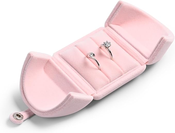 Oirlv Pink Velvet Double Ring Gift Box Couple Ring Bearer Box for Wedding/Proposal/Engagement/Ceremony