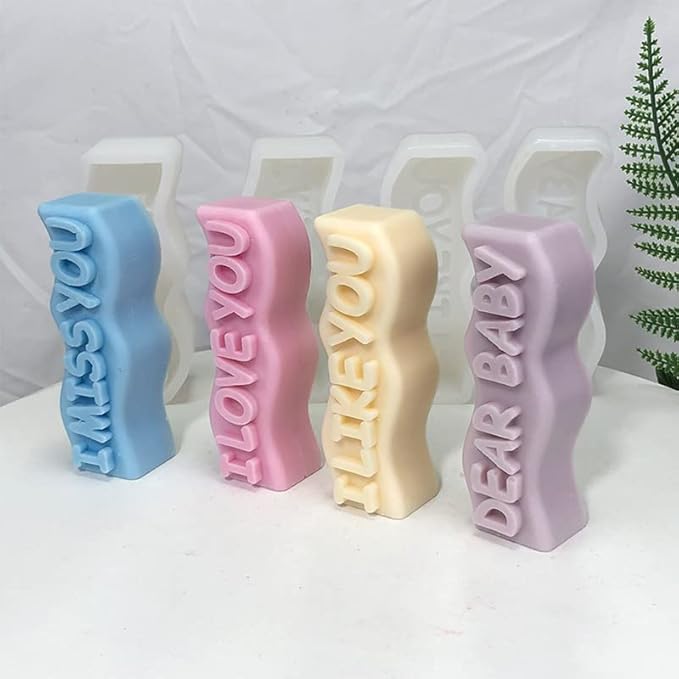 TOPYS Wave Alphabet Letter Pillar Silicone Candle Molds, DIY Casting Epoxy Letter Molds for Clay Resin Pendant Plaster Carving Making Aromatherapy White Elephant Gifts (i Like You)