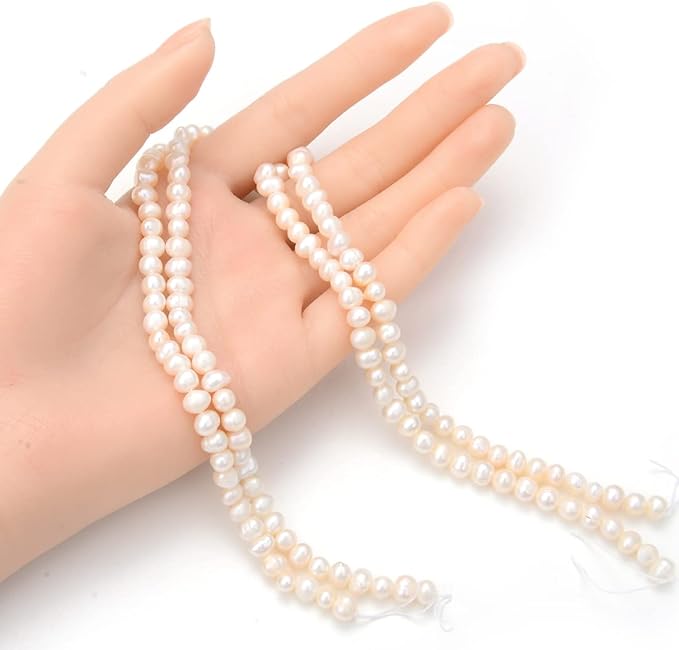 Adabele 28 Inch Real Natural Grade A Potato Round White Cultured Freshwater Pearl Loose Beads 5-6mm for Jewelry Craft Making fp2-56