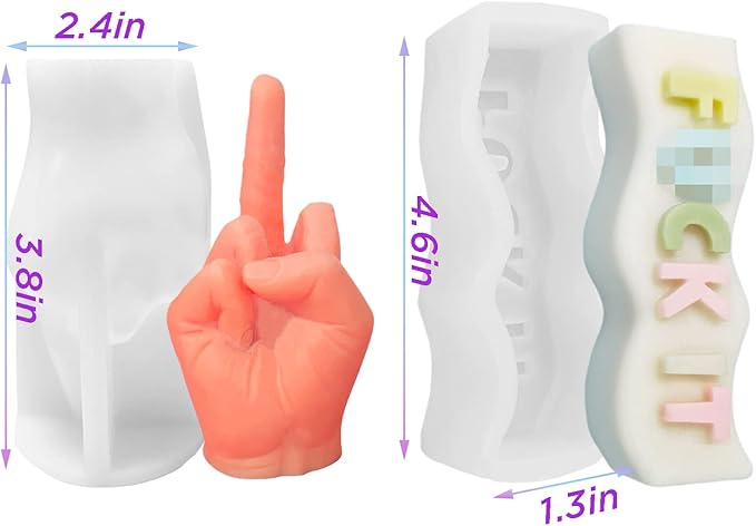 TOPYS 2-Pack Silicone Candle Molds, Wave Alphabet Letter Pillar Mold and Gesture Mold, Middle Finger Shaped and Fuck It Letter for Candle Making and Baking Making Soap Wax Cake Mousse Ice Cream
